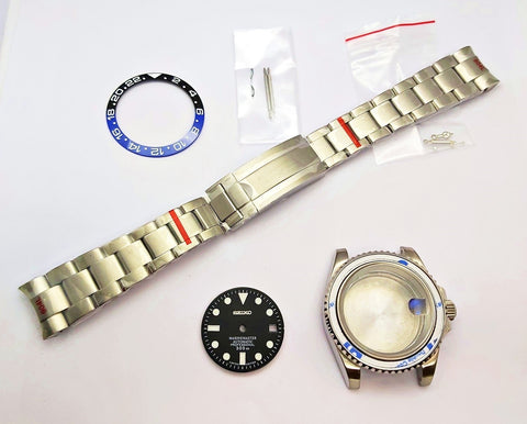 NEW AF SEIKO LEX GMT BATMAN KIT CASE BEZEL GLASS CROWN STRAP DIAL HAND EU SHIP