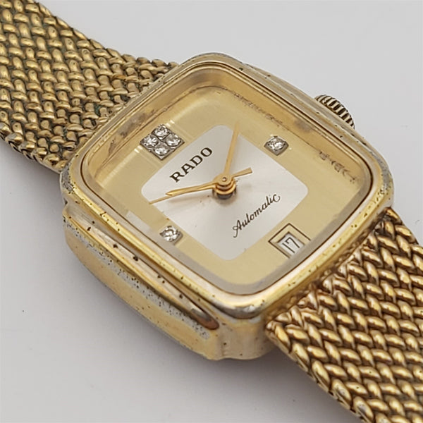 PROJECT TO FIX RADO LADIES CUSHION AUTO GOLD PLATE DATE MESH WATCH EU SHIP 6557