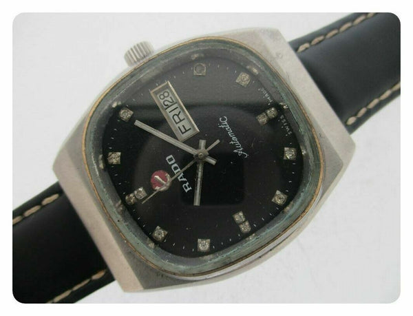 PROJECT TO FIX RADO CUSHION SS HOODED LUGS DAY DATE EU SHIP MENS WATCH NR