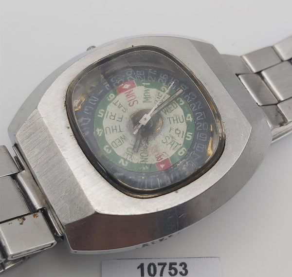 PROJECT TO FIX RADO NEW GREEN HORSE FACETED CASE DAY DATE AUTO MENS WATCH 10753