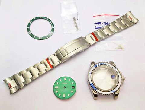 NEW AF SEIKO LEX SUBMARINE GREEN HULK KIT CASE BEZEL GLASS CROWN STRAP DIAL HAND