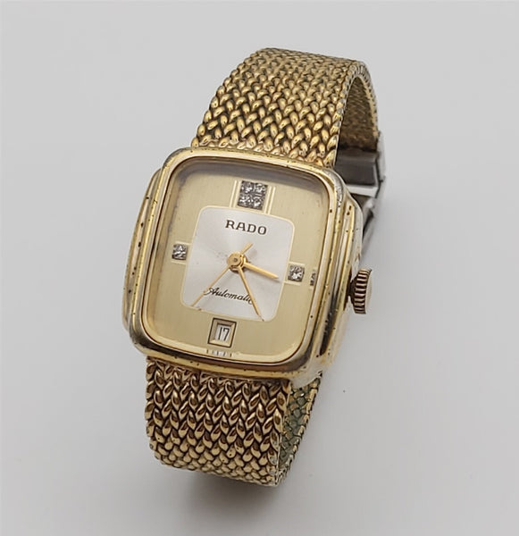 PROJECT TO FIX RADO LADIES CUSHION AUTO GOLD PLATE DATE MESH WATCH EU SHIP 6557