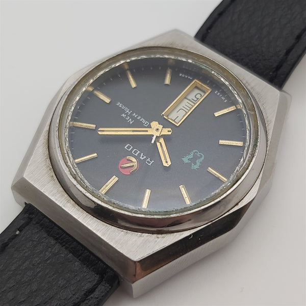 PROJECT TO FIX RADO GREEN HORSE FACETED CASE DAY DATE EU SHIP MENS SS WATCH