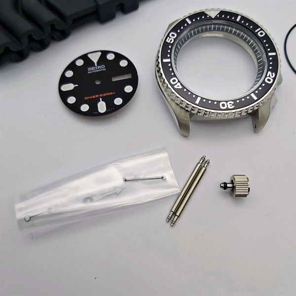 NEW AF SEIKO 7S26 0020 SKX007 BLACK KIT CASE BEZEL GLASS CROWN STRAP DIAL HANDS