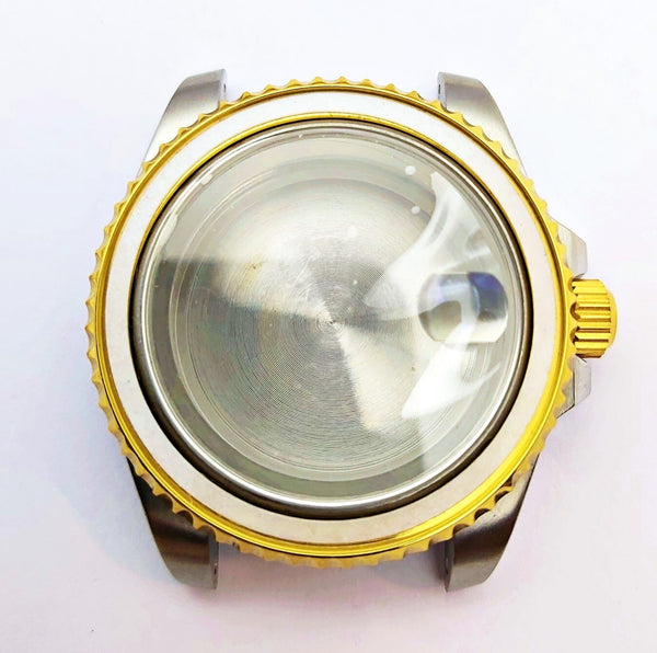 NEW AF SEIKO LEX GMT BLACK SS GOLD KIT CASE BEZEL GLASS CROWN STRAP DIAL HAND
