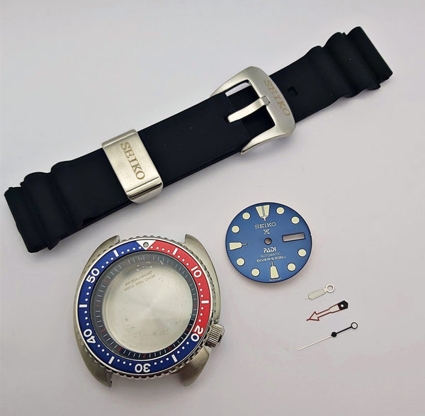 NEW AF SEIKO TURTLE SRP777 BLUE RED KIT CASE BEZEL GLASS CROWN STRAP DIAL HAND
