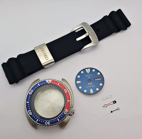 NEW AF SEIKO TURTLE SRP777 BLUE RED KIT CASE BEZEL GLASS CROWN STRAP DIAL HAND