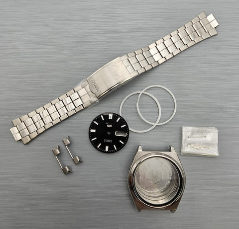 NEW AF SEIKO SPORTS 7S26 0450 BLACK DIAL KIT CASE BEZEL GLASS CROWN DIAL HANDS
