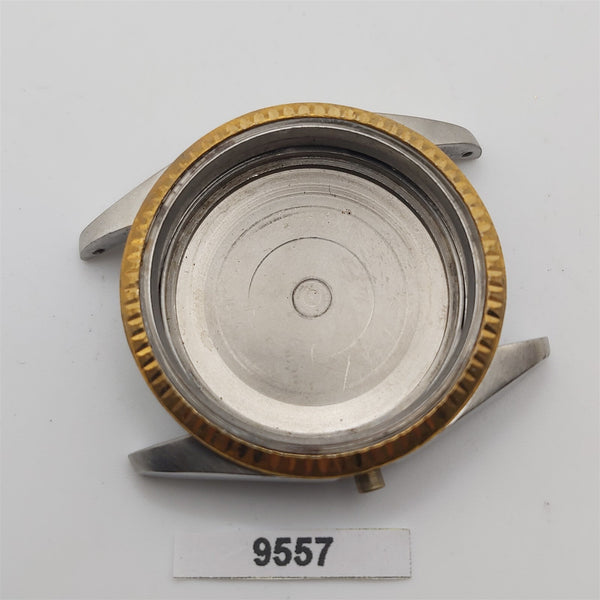 RARE VINTAGE POLISHED RADO GOLD PLATE SS COIN RIMMED MENS KIT CASE WATCH 9557