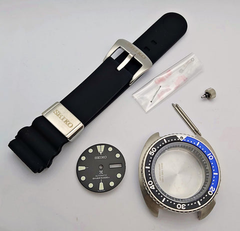 NEW AF SEIKO TURTLE SRP777 BLUE BLACK KIT CASE BEZEL GLASS CROWN STRAP DIAL HAND
