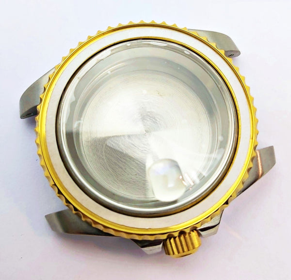 NEW AF SEIKO LEX GMT BLACK SS GOLD KIT CASE BEZEL GLASS CROWN STRAP DIAL HAND