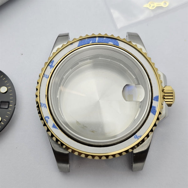 NEW AF SEIKO LEX GMT BLUE BLACK SS GOLD KIT CASE BEZEL GLASS CROWN STRAP DIAL 