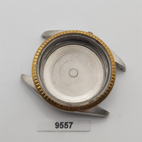 RARE VINTAGE POLISHED RADO GOLD PLATE SS COIN RIMMED MENS KIT CASE WATCH 9557