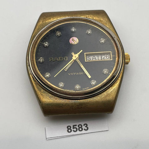 PROJECT TO FIX RADO VOYAGER GOLD PLATED HOODED LUGS DAY DATE MIDSIZE WATCH 8583