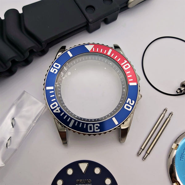 NEW AF SEIKO 7S26 0040 SKX031 PEPSI KIT CASE BEZEL GLASS CROWN STRAP DIAL HANDS