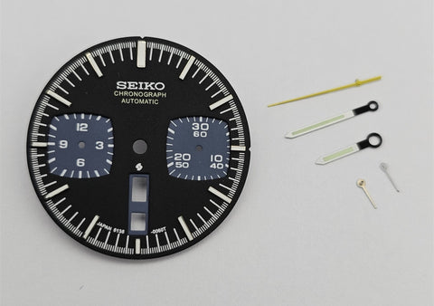 NEW SEIKO BLACK DIAL & HANDS KIT 6138-0040 BLACK BULLHEAD CHRONO WATCH BVT06386