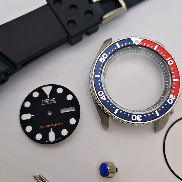 NEW AF SEIKO 7S26 0020 SKX007 PEPSI KIT CASE BEZEL GLASS CROWN STRAP DIAL HANDS