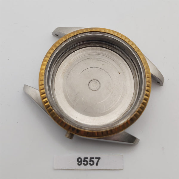 RARE VINTAGE POLISHED RADO GOLD PLATE SS COIN RIMMED MENS KIT CASE WATCH 9557