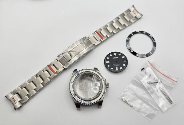 NEW AF SEIKO LEX SUBMARINE BLACK BLACK KIT CASE BEZEL GLASS CROWN STRAP DIAL