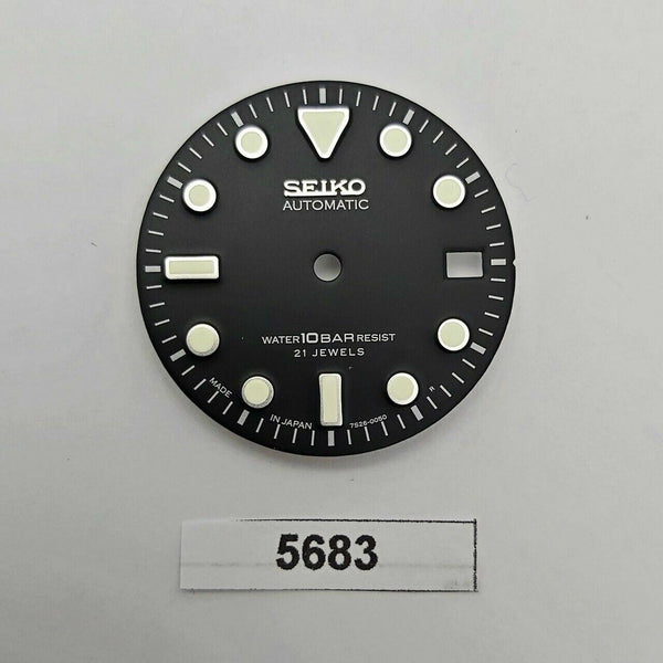 MOD SEIKO DIAL FOR 7S26 0050 10 BAR DIVERS WATCH BLACK DATE ONLY LUMES BVT5683