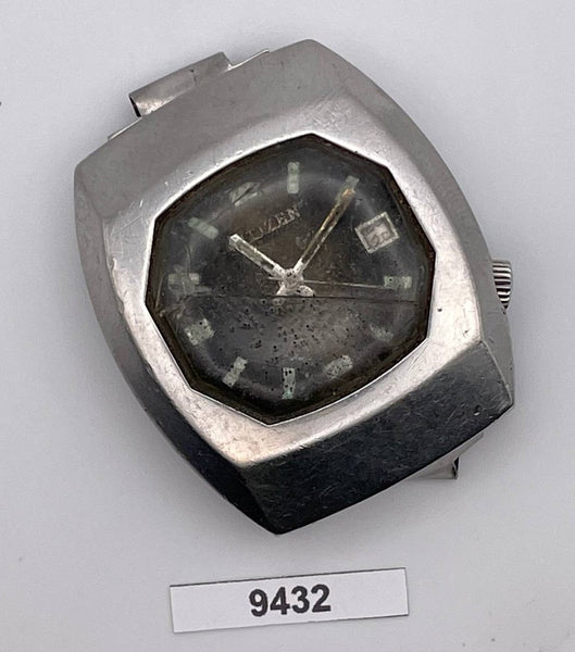 PROJECT TO FIX CITIZEN CUSHION SHAPED AUTOMATIC HOODED STEEL DATE WATCH 9432