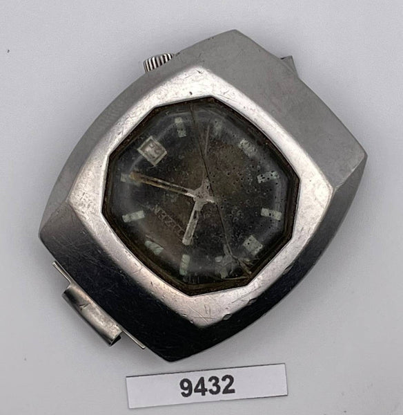 PROJECT TO FIX CITIZEN CUSHION SHAPED AUTOMATIC HOODED STEEL DATE WATCH 9432