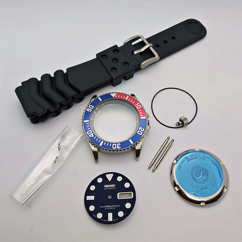 NEW AF SEIKO 7S26 0040 SKX031 PEPSI KIT CASE BEZEL GLASS CROWN STRAP DIAL HANDS