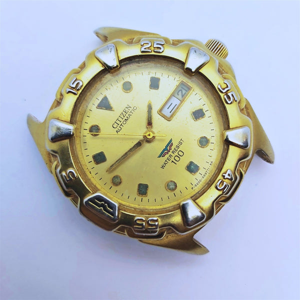 PROJECT FIX CITIZEN MIDSIZE SEE THRU BACK GOLD AUTO DAY DATE WATCH