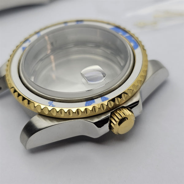 NEW AF SEIKO LEX GMT BLUE BLACK SS GOLD KIT CASE BEZEL GLASS CROWN STRAP DIAL 