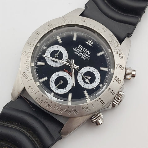 PROJECT TO FIX ELGIN TREASURE BLACK DIAL CHRONOGRAPH MENS SS EU SHIP WATCH
