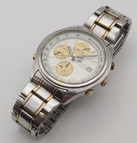 PROJECT TO FIX SEIKO 7T32 7C60 GOLD SS CHRONOGRAPH EU SHIP 120143 MENS WATCH
