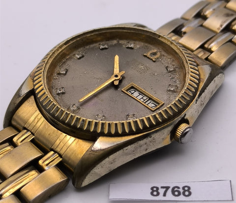 PROJECT TO FIX SOLVIL TITUS COIN RIMMED MENS DAY DATE AUTO GOLD PLATE WATCH 8768