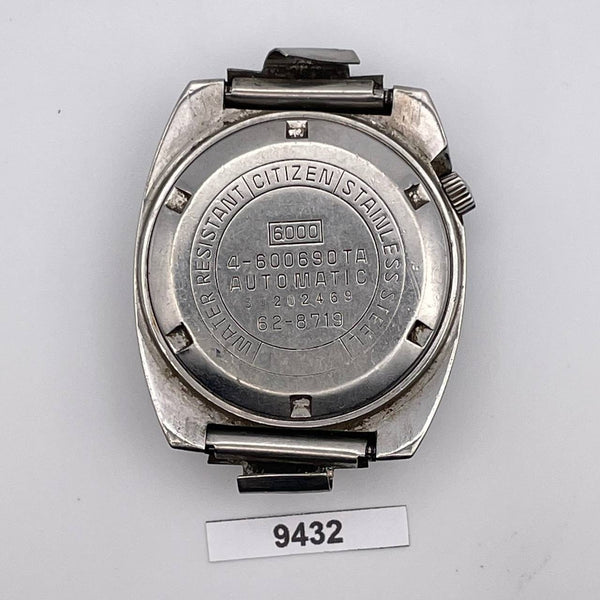 PROJECT TO FIX CITIZEN CUSHION SHAPED AUTOMATIC HOODED STEEL DATE WATCH 9432