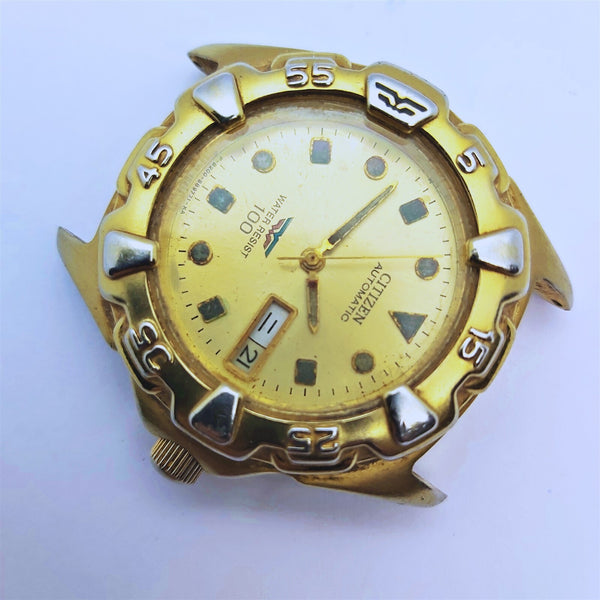 PROJECT FIX CITIZEN MIDSIZE SEE THRU BACK GOLD AUTO DAY DATE WATCH