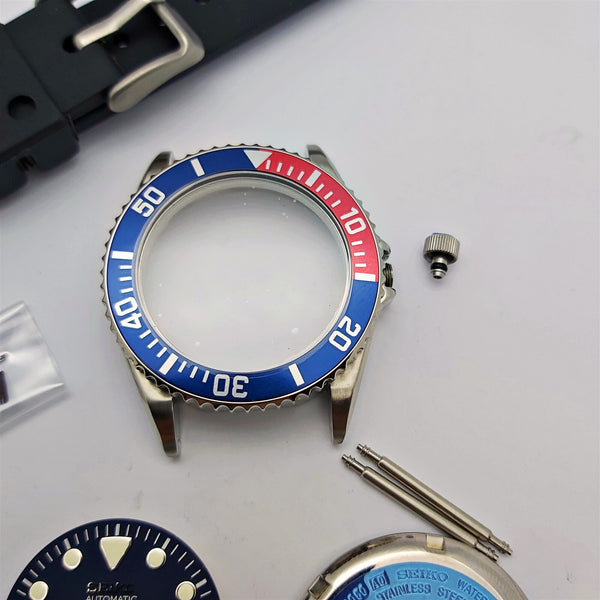 NEW AF SEIKO 7S26 0050 SKX023 PEPSI KIT CASE BEZEL GLASS CROWN STRAP DIAL HANDS