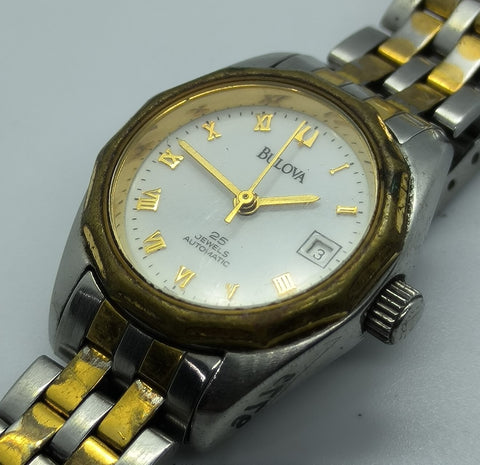 PROJECT TO FIX BULOVA LADIES GOLD DIAL AUTOMATIC GOLD SS DATE WATCH EU SHIP 9773
