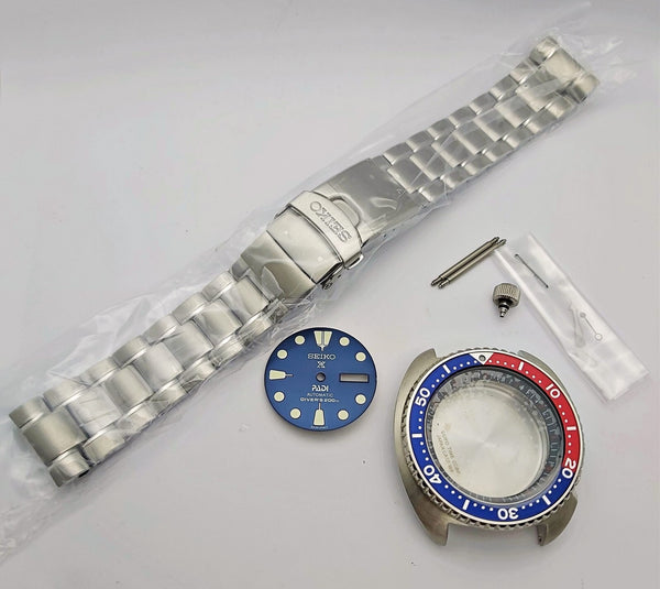 NEW AF SEIKO TURTLE PEPSI CASE BEZEL GLASS CROWN SOLID STRAP DIAL HANDS SRP777