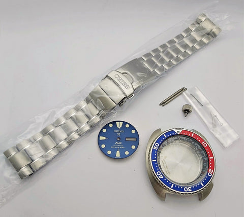 NEW AF SEIKO TURTLE PEPSI CASE BEZEL GLASS CROWN SOLID STRAP DIAL HANDS SRP777
