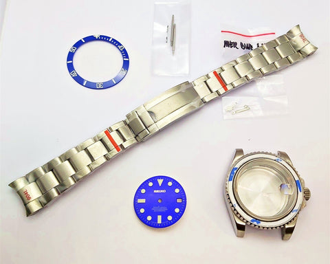 NEW AF SEIKO LEX SUBMARINE BLUE KIT CASE BEZEL GLASS CROWN STRAP DIAL HAND EU