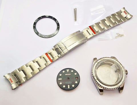 NEW AF SEIKO LEX BIG FONT INSRT BLACK KIT CASE BEZEL GLASS CROWN STRAP DIAL HAND