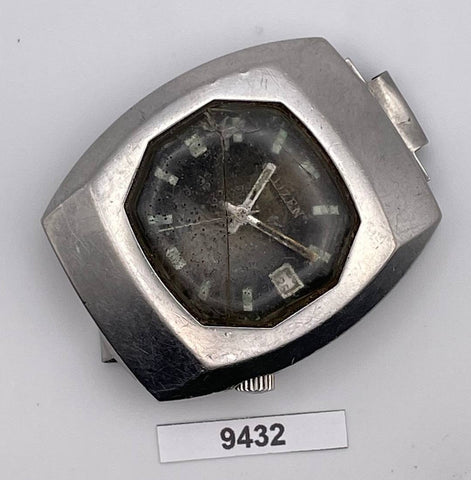 PROJECT TO FIX CITIZEN CUSHION SHAPED AUTOMATIC HOODED STEEL DATE WATCH 9432
