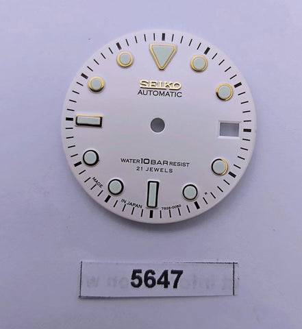 SEIKO WHITE DIAL FOR 7S26 0050 SKX023 DIVERS WATCH GOLD INDEX DATE ONLY 5647