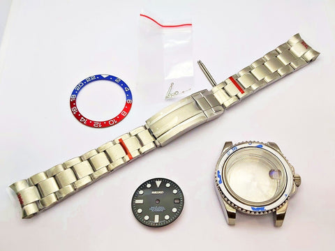 NEW AF SEIKO LEX GMT PEPSI KIT CASE BEZEL GLASS CROWN STRAP DIAL HAND EU SHIP