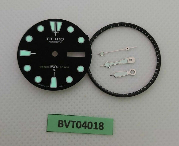 NEW WHITE INDEX SEIKO BLACK DIAL HANDS MINUTE TRACK SET 6309 7040 WATCH BVT04018