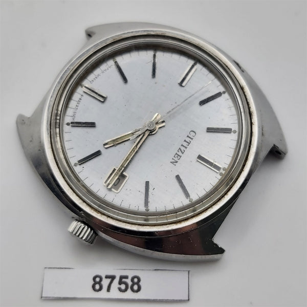 PROJECT FIX CITIZEN SILVER DIAL MANUAL WIND ROUND THICK LUGS DATE WATCH 8758