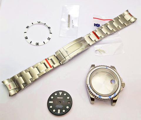 NEW AF SEIKO LEX SUBMARINE WHITE KIT CASE BEZEL GLASS CROWN STRAP DIAL HAND EU