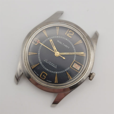 PROJECT FIX WALTHAM GMT ROUND SS POLISHED MANUAL WIND DATE EU SHIP WATCH 9924