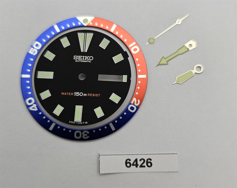 RENOVATE NEW AF SEIKO DIAL HANDS IO PEPSI INSERT BLACK SET 6309 7290 DIVE WATCH 