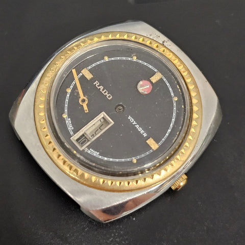 PROJECT TO FIX RADO VOYAGER GOLD SS HOODED LUGS DAY DATE EU SHIP MENS WATCH 9400