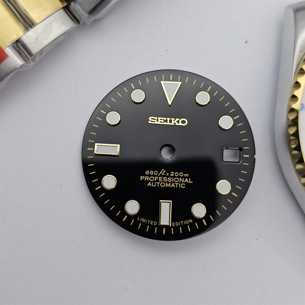 NEW AF SEIKO LEX GMT BLUE BLACK SS GOLD KIT CASE BEZEL GLASS CROWN STRAP DIAL 